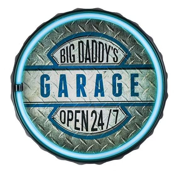 Big Daddy's Garage Open 24/7 Rope LED Sign