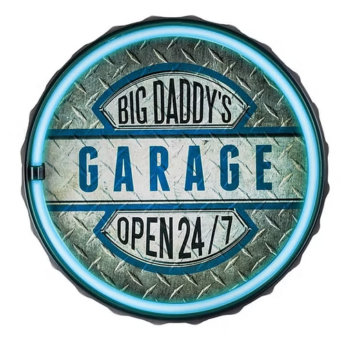 Big Daddy's Garage Open 24/7 Rope LED Sign