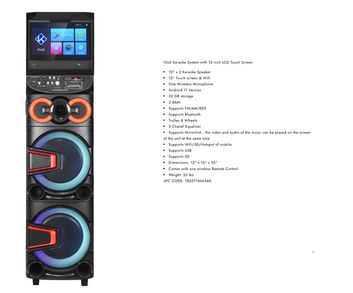 10"x 2 Karaoke System with 15 inch LCD Touch Screen