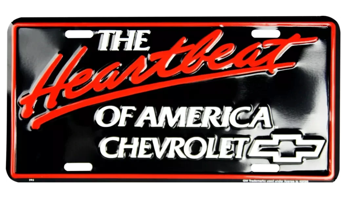 Chevrolet Heartbeat of America Metal License Plate – Retro Chevy Auto Sign