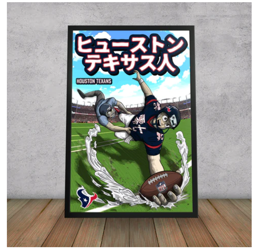 🏈 Houston Texans Anime Print – Officially Licensed Framed Wall Art 14"x20"